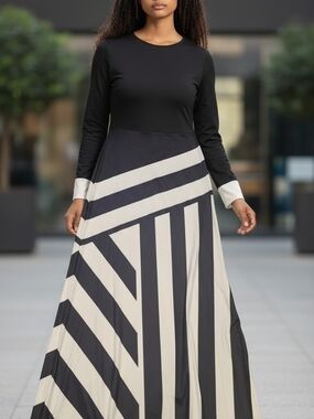 Elegant Black & Cream Maxi Skirt Dress